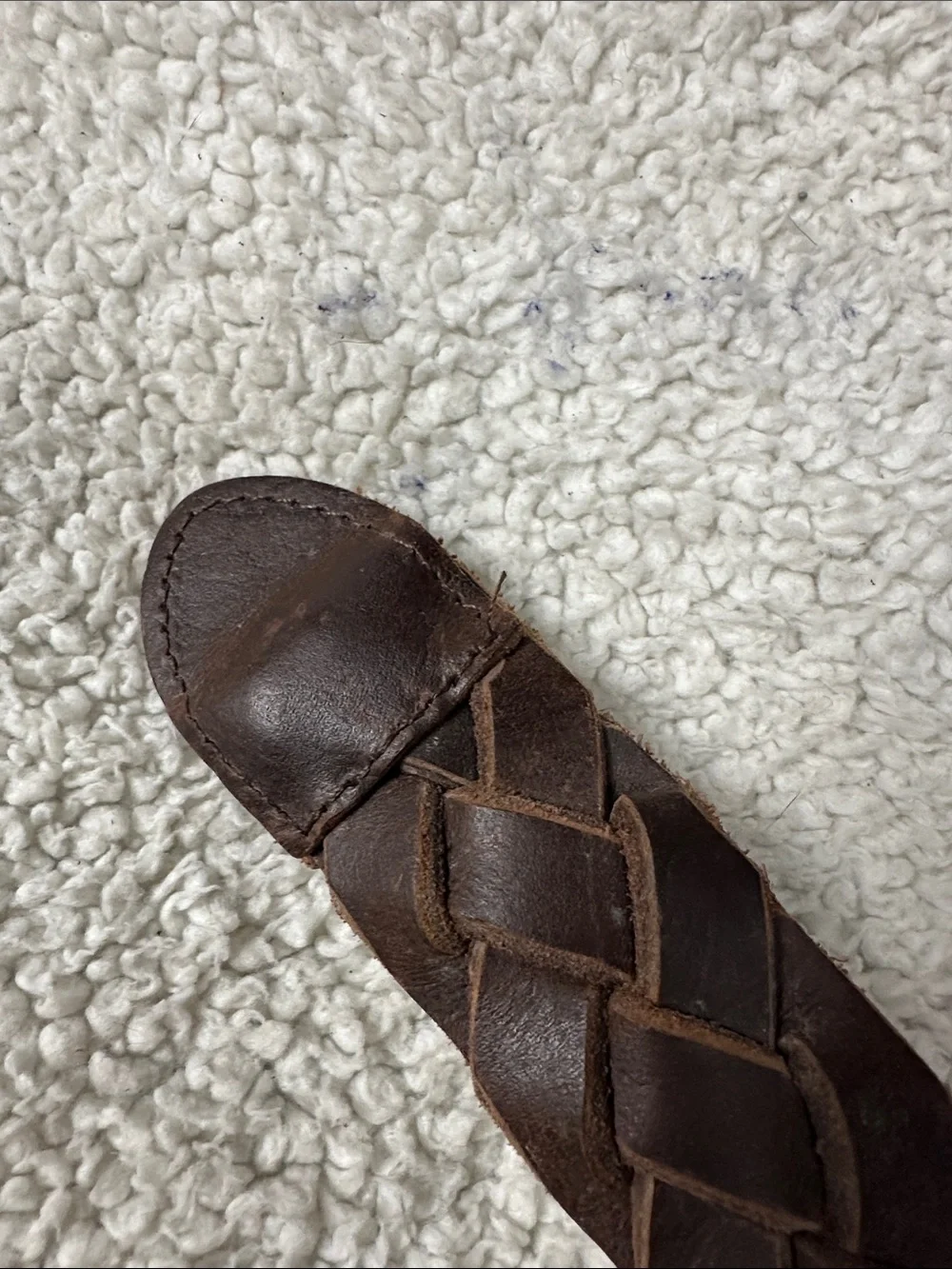 Thick Rustic Braided Full Grain Brown Leather Belt, Brass Buckle, Size 38